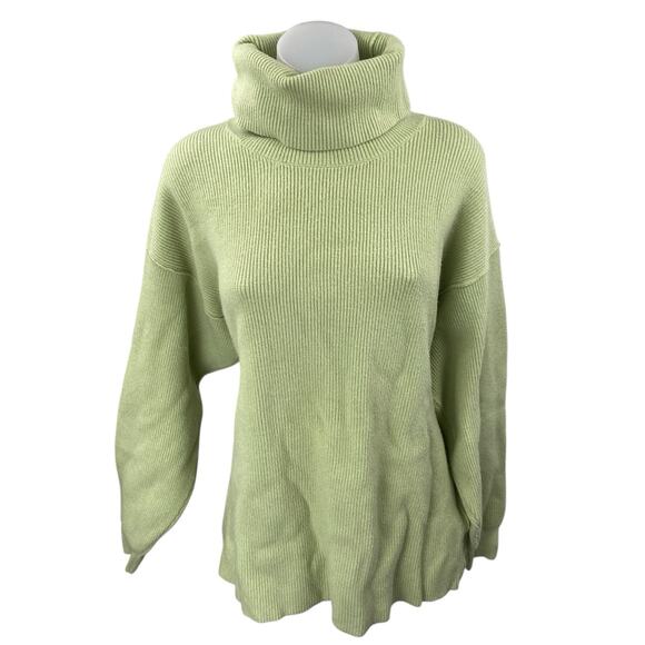 Free People Sweaters - Free People Softly Structured Green Rib Knit Turtleneck Tunic Sweater Top Size S